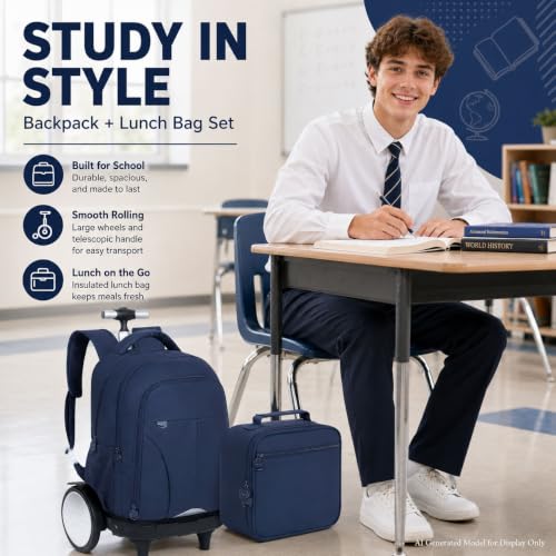 gxtvo Large Wheels & Quiet Glide | Men & Women Roller Backpack with Wheels - Water-Resistant Wheeled Bag with Lunch Box for Office, Travel & College - Blue - color: Rolling Backpack Reflective Blue