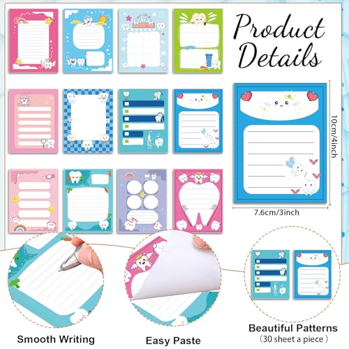 Wxiben Dental Pens with Sticky Notes Gifts 24 Pcs Teeth Ballpoint Pens Notepads Set Dental Assistant Accessories Tooth Appreciation Gift for Hygienist Student Teacher Nurse Office School Home - color: Dental