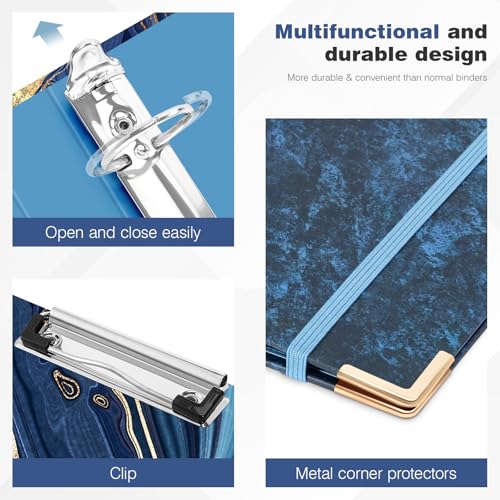 Ospelelf 3 Ring Binder, 1.5 Inch, Letter Size (11" x 8.5") with 5 Tab Dividers, File Folder Labels and Low Profile Clipboards, Blue Marble Binder for School and Office Supplies - color: Blue Marble, size: 1.5in（Letter Size）