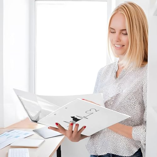 Fustylead Cat Electrocardiogram 3 Ring Binder, D-Rings 1.5" Hardcover Folder, Fits 200 Sheets of A4 Paper, Durable Clipboard & Clean View with Inside Pockets for School Home Office - size: 12.4x10.63x2.36 Inch-2 Pack