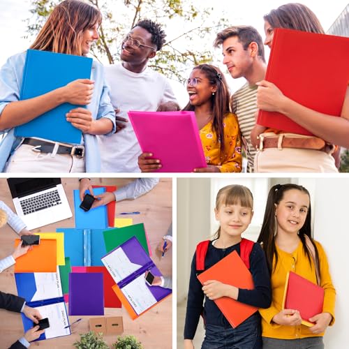 Cholemy 132 Packs Pocket Folders with Prongs Heavy Duty Plastic Folder with Business Card Slot 3 Prong Fasteners for School Office (Cute) - color: Cute