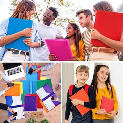 Cholemy 132 Packs Pocket Folders with Prongs Heavy Duty Plastic Folder with Business Card Slot 3 Prong Fasteners for School Office (Cute) - color: Cute