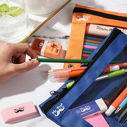 Mr. Pen- Pencil Pouch for 3 Ring Binder, 2 Pack, 10"x6.75", Smooth Zipper | Clear Window, Large Capacity Pencil Case with 3 Reinforced Grommets for School, Office, Supplies Storage | Clear Window, Large Capacity Pencil Case with 3 Reinforced Grommets for