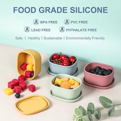 4 pcs 10 oz Silicone Snack Containers for Kids Small Food Containers with Lids, Fruit Container for Lunch, Stackable Lunch Container for Kids, Daycare, School and Travel - size: 10oz-4pcs