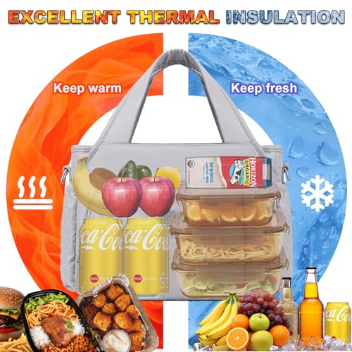 Artelaris Insulated Lunch Bag for Women,Leak-Proof Cooler Lunch Box, Cooling Tote for Adult,with 7 Pockets,Adjustable Strap(15 Liters) - color: gris