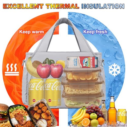 Artelaris Insulated Lunch Bag for Women,Leak-Proof Cooler Lunch Box, Cooling Tote for Adult,with 7 Pockets,Adjustable Strap(15 Liters) - color: gris