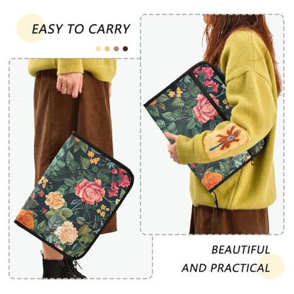 Expanding File Folder Botanical Floral Green Accordion File Organizer 13 Pockets Document Organizer with Zipper Labels A4 Letter Office Storage