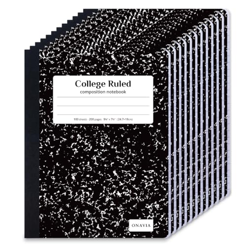 ONAVIA Composition Notebook College Ruled 12 Pack, 200 Pages (100 Sheets), 9-3/4 x 7-1/2, Black Marble Composition Books Bulk, Notebooks for School, Work, Office, Durable Comp Book, School Supplies | 100 Sheets, 9.75 x 7.5 in, 12 Pack Marble Composition B