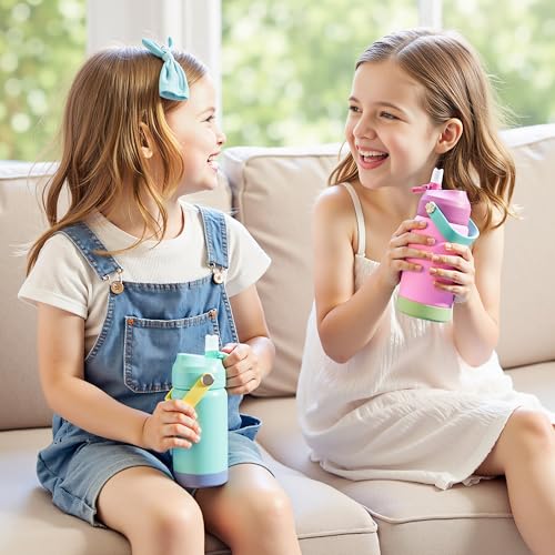 Kerilyn 12oz Kids Water Bottle 2 Pack, Stainless Steel Insulated Water Bottle Bulk, Toddler Cups with Straws Leak-Proof, Kids Water Bottles for School Boys Girls, BPA Free, Rose Red+Charm Pink - color: A. Rose Red+Charm Pink