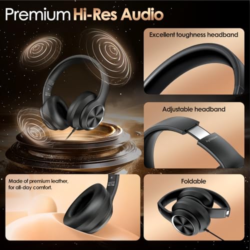 Active Noise Cancelling Headphones, USB C Headphones Wired Headphones Over Ear with HD Mic, Hi-Fi Stereo Sound, Big Bass, Portable Foldable Lightweigh Headphone for Airplane Trave/Office/Game/School
