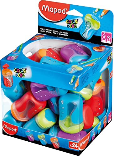 Maped Helix USA - Color'Peps 2 Hole Colored Pencil Sharpener x24 - Child-Friendly - Safe Rounded Tip - Easy Clean Storage - Vibrant Classroom Pack - size: 2 Hole x 24