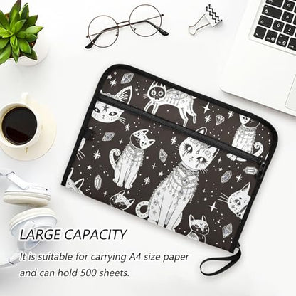 Witch's Cat Expanding Accordion File Folder with 13 Pockets and Zipper Closure - color: Witch's Cat
