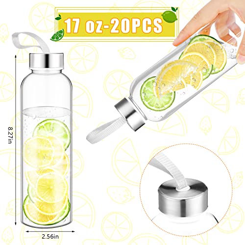 Zubebe 40 Pcs Reusable Water Bottles Bulk Clear Bottles with Stainless Steel Leak Proof Lids Acrylic Bottles with Nylon Carrying Strap Shaker Bottles for Water, Milk, Smoothie, Juice Beverage - size: 17 oz
