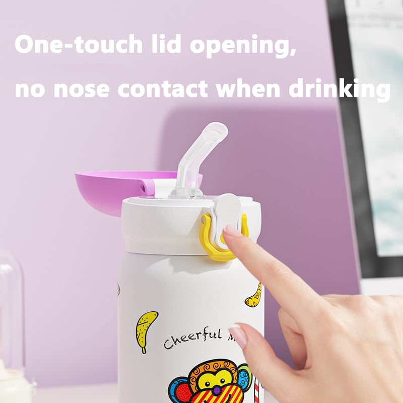 Kids Insulated Water Bottle with Straw & Direct Sip, BPA-Free Stainless Steel, Leak-Proof Cartoon Animal Design, Perfect for Toddlers at School or Outdoors (Purple,12oz) - color: Purple