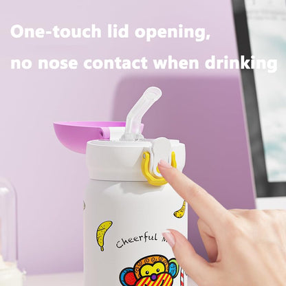 Kids Insulated Water Bottle with Straw & Direct Sip, BPA-Free Stainless Steel, Leak-Proof Cartoon Animal Design, Perfect for Toddlers at School or Outdoors (Purple,12oz) - color: Purple