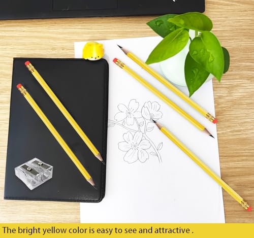 Adhere 25pcs Woodcase Pencils with Eraser Premium Pre-Sharpened Hexagon Graphite 2B pencils ideal for home, office writing including a Free Sharpener (Yellow・25pcs) - color: Yellow・25pcs