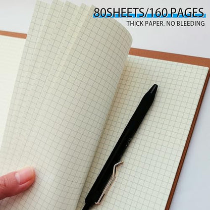 A5 Grid Refill Paper,100GSM A5 Graph Rule Paper/Quad Rule Filler Paper for 6 Ring Refillable Binder/Planner/Diary Journals/Painting, 80 Sheets/160 Pages (Beige-Grid-A5) - size: Beige-Grid-A5