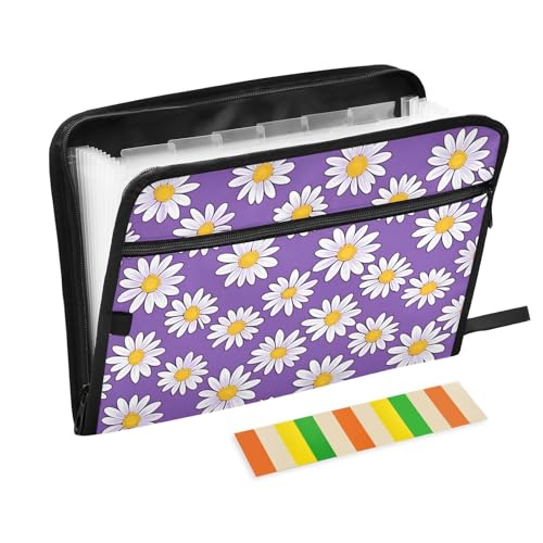 Expanding File Folder Daisies Purple Daisy Flower Accordion File Organizer 13 Pockets Document Organizer with Zipper Labels A4 Letter Office Storage - color: Multi27