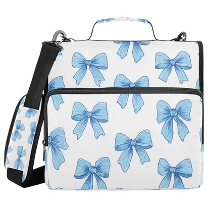 Caikeny 3 Ring Zipper Binder Cute Blue Bows Hand Drawn 1.5 inch Binders Bag Expanding File Pockets with Shoulder Strap and Handle - color: Multicolored 1z83.18