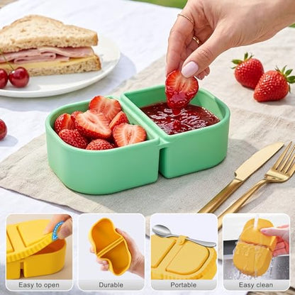 6 Pack Reusable Silicone Snack Containers with Lids, 2 Compartment Bento Snack Boxes, Leakproof Portion Control Food Containers for Fruits, Nuts, School, Office & Travel, Dishwasher Safe - color: 2-Compartment (6-Pack)