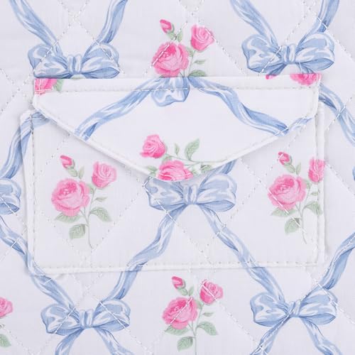13 Inch Laptop Sleeve, Cute Floral Puffy & Quilted Protective Case, Soft Padded Computer Bag Compatible with Mac-Book Air/Pro - color: Blue-Bow Flower