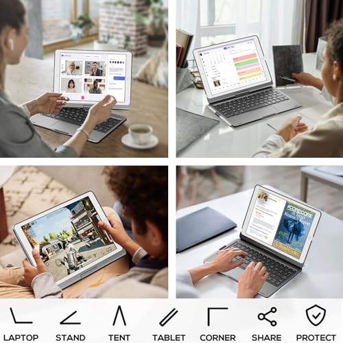edaiser Swivel Keyboard Case iPad 10.2" (9th 8th 7th), Air 3rd Gen Gray | 360 Degree Rotatable Protective Cover with Pencil Holder | Multi-Touch Trackpad, RGB Backlit | Flexible Adjustable View Angle - color: Space Gray, size: iPad 10.2"(9th-7th)& Air 3rd