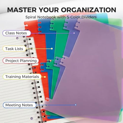 Koogel Spiral Notebook with Tabs, 5 Subject Spiral Notebook Wide Ruled with Removable Dividers, 200Pages Lined Journals for Women Journals Note Taking Work School Gifts, 8.5x11Inch, Purple - color: purple