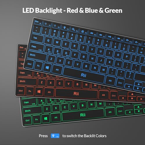 Rii Wireless Keyboard,Bluetooth Keyboard(2.4G+BT5.0),RGB Backlit,Rechargeable with Aluminum Alloy Case for Tablet,Surface,PC,Laptop with Windows (X9-Windows)
