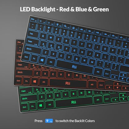 Rii Wireless Keyboard,Bluetooth Keyboard(2.4G+BT5.0),RGB Backlit,Rechargeable with Aluminum Alloy Case for Tablet,Surface,PC,Laptop with Windows (X9-Windows)