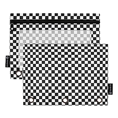 Fisyme Checker Plaid Pattern Pencil Pouch for 3 Ring Binder Pencil Case Pencil Bag Zipper Pouch with Clear Window for Office Supplies 2 Pack - color: Multi-12