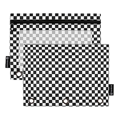 Fisyme Checker Plaid Pattern Pencil Pouch for 3 Ring Binder Pencil Case Pencil Bag Zipper Pouch with Clear Window for Office Supplies 2 Pack - color: Multi-12