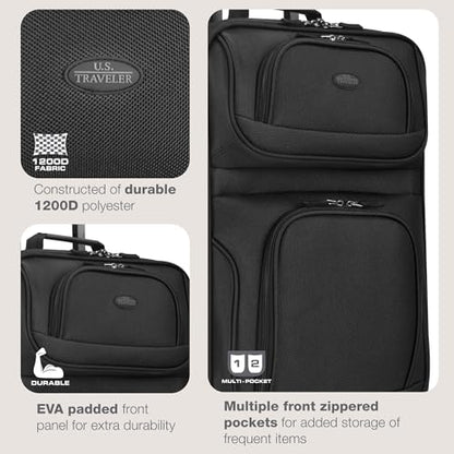 U.S. Traveler Rio Lightweight Softside Rolling Carry-on Suitcase, 2-Wheel Single, Black - color: Black, size: 21"