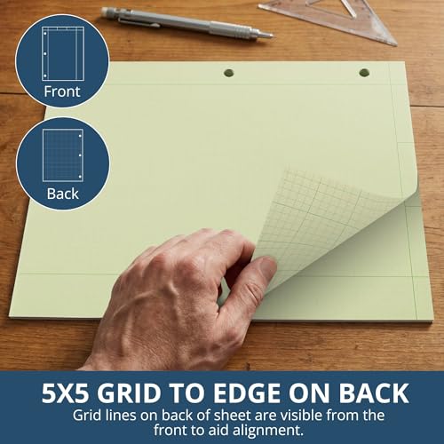 Roaring Spring Graph Ruled Engineering Pad, Engineering Graph Paper Pad, 12 Pack, 5x5 Grid to Edge, 8.5" x 11", 200 Sheets, 3 Hole Punched, Green Tinted Sheets, Made in USA - color: Green, size: Grid-to-Edge (200 Sheets) (Pack of 12)