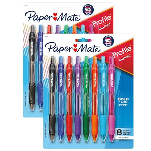 Paper Mate Profile Retractable Ballpoint Pens, Bold Point (1.4mm), Assorted Ink Colors, 16 Count