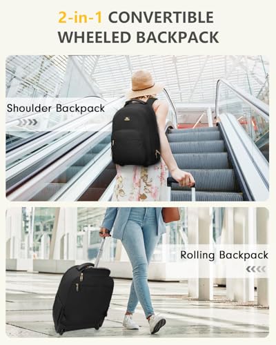 MATEIN Rolling Bag for Women, 17 inch Wheeled Laptop Backpack | TSA-Friendly Design, Wet Dry separation pocket, Backpacks with Wheels, 40L Large Capacity, Water Resistant, Multi-Pocket - color: Black, size: 17-inch
