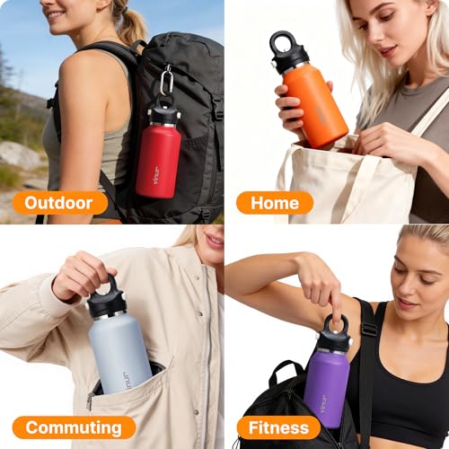Vinur Small Water Bottle 12 oz Stainless Steel Leak Proof Water Bottle for School, Reusable Insulated Water Flask with Push Button Lid | Leak Proof | One-Hand Operation, Sky Blue - color: Sky Blue, size: 12 Ounces
