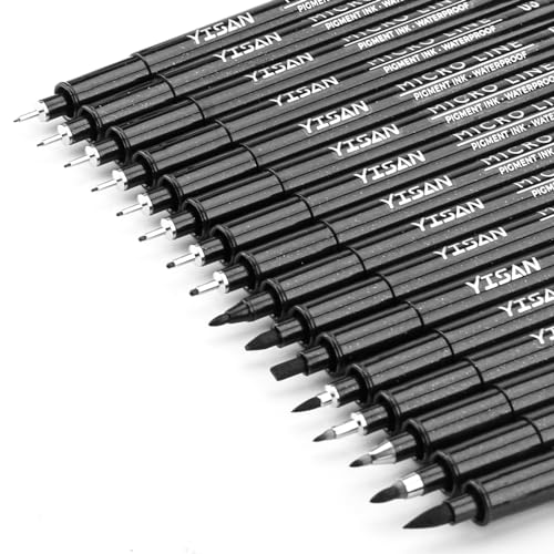 YISAN Black Drawing Art Markers, Micro Fineliner Manga Pens, 16 Set | Calligraphy Pens, For Sketching Technical Drawing, 70351 - color: Black, size: 1 Count (Pack of 16)