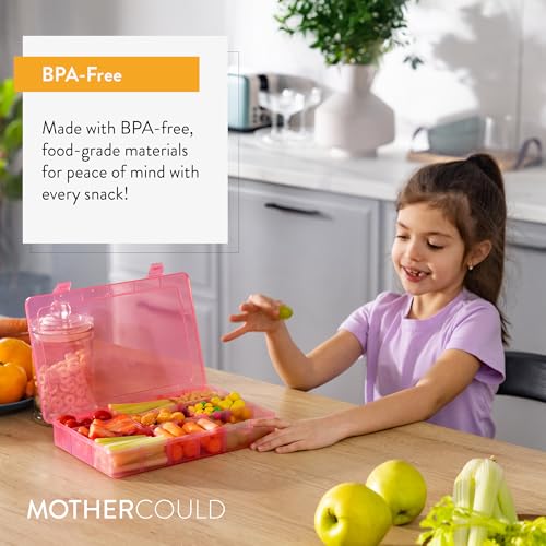 Large Kids Snack Box Containers Set of 2 -100 Labels, BPA-Free, Adjustable Compartments, Dishwasher Safe, Reusable Tray, Food Grade, Meal Prep Container, PARENT TESTED PARENT APPROVED AWARD (Pink) - color: Pink, size: Large