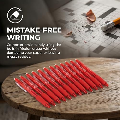 Volcanics Erasable Gel Pens Red Ink, 12 Pack Retractable Clicker Gel Ink Pen, 0.7mm,Fine Point Smooth Writing for Office Work Journaling - color: Red