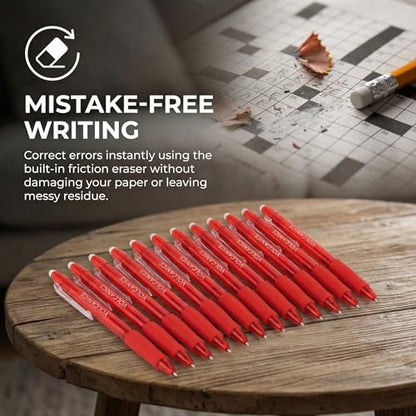Volcanics Erasable Gel Pens Red Ink, 12 Pack Retractable Clicker Gel Ink Pen, 0.7mm,Fine Point Smooth Writing for Office Work Journaling - color: Red