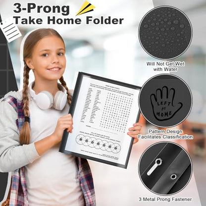 Henoyso 24 Pcs Plastic Folders with Clear Front Pockets and Prongs School to Home File Organizer Plastic Folder for Back to School Parent Teacher Communication Homework Office (Black) - color: Black