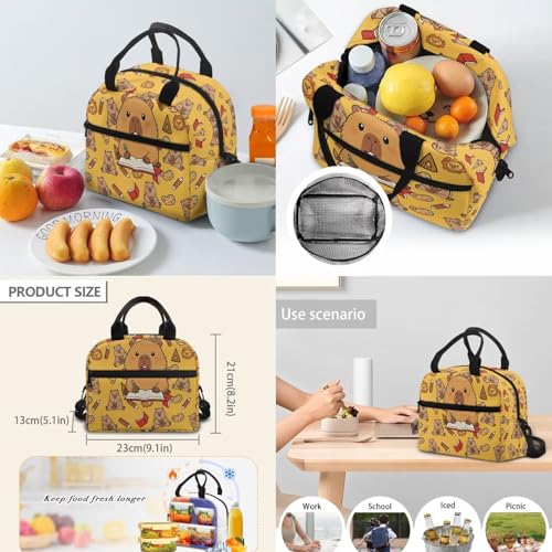 6-12 Girls School Bookbag Set with Insulated Lunch Box, Pencil Case & Water Bottle Holder - Cute Studying Capybara Lightweight Daypack for Back to School Season - color: Studying Capybara