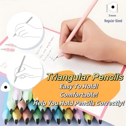 Fun Triangle Pencils - Cute Kids Pencils with Flower Shaped Shavings, Pre-sharpened Erasers, 12 Pack - style: Macaron Triangular Pencils