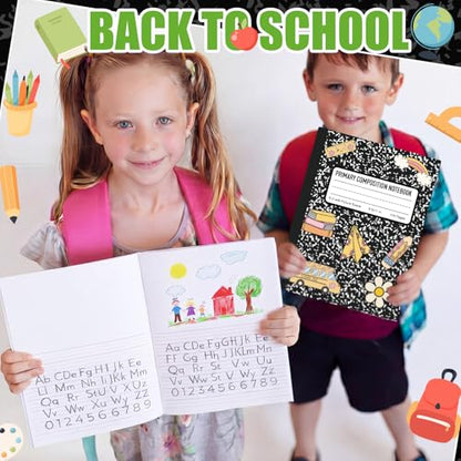 Gueevin 6 Pack Black Marble Primary Composition Notebook with Picture Space Bulk for Grades K-2 110 Page 8.5 X11'' Half Primary Journal K-2 Drawing Story for Back to School First Day of School - style: Marble