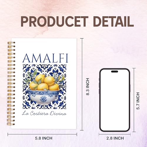 KAOWT Lemon Notebook, Lemon Gifts for Women, Blue and White Amalfi Mediterranean Tile Notebooks for Note Taking, Coast Italian Journal, Botanical Hardcover Spiral Notebook 5.5x8.3in - color: Summer notbook-Italian Lemon