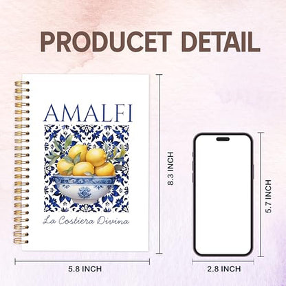 KAOWT Lemon Notebook, Lemon Gifts for Women, Blue and White Amalfi Mediterranean Tile Notebooks for Note Taking, Coast Italian Journal, Botanical Hardcover Spiral Notebook 5.5x8.3in - color: Summer notbook-Italian Lemon