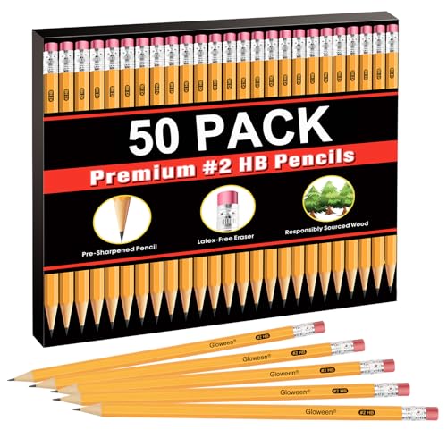 Wood-Cased #2 HB Pencils, 50 Pack Pre-sharpened Pencils for Writing/Drawing/Sketching, Bulk Pack for Office School Classroom Supplies