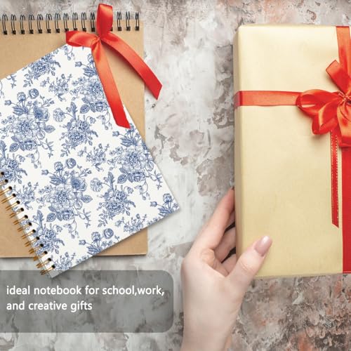 Blue Flower Chinoiserie Spiral Notebook Journal for Women, Baby Shower Guest Book, Office School Supplies Hardcover Lined Notebooks Spiral, Baby Shower Gifts, 5.5x8.3 inch - color: White3