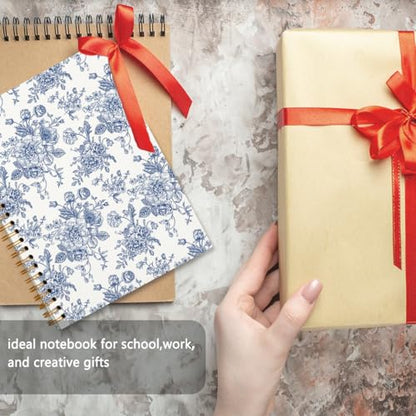 Blue Flower Chinoiserie Spiral Notebook Journal for Women, Baby Shower Guest Book, Office School Supplies Hardcover Lined Notebooks Spiral, Baby Shower Gifts, 5.5x8.3 inch - color: White3