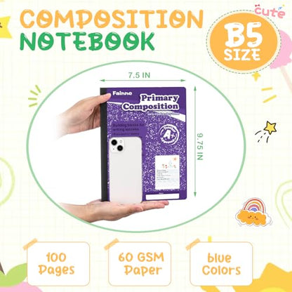 Fainne 30 Pack Primary Ruled Composition Notebook, Grade K-2 Journal 100 Pages, 7-1/2" x 9-3/4" Kindergarten Primary Drawing Story Notebook for Kids Drawing and Writing(Purple) - color: Purple
